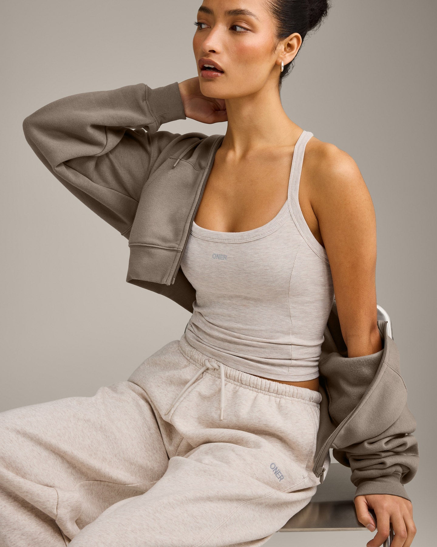 Mellow™ Rib Racer Back Vest with Built in Bra Shelf | Oat Marl