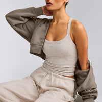 Mellow™ Rib Racer Back Tank Top with Built in Bra Shelf | Oat Marl
