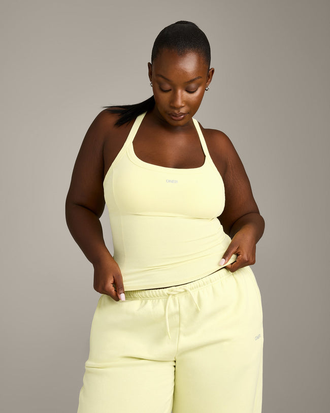 Mellow™ Rib Racer Back Vest with Built in Bra Shelf | Pastel Yellow