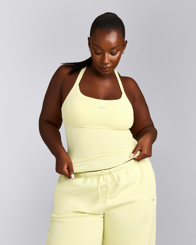 Mellow™ Rib Racer Back Vest with Built in Bra Shelf | Pastel Yellow