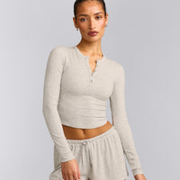 Oner At Home Night Button Down Long Sleeve Top | Oat Marl