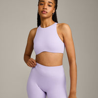 SoftMotion™ High Neck Sports Bra with Grey Logo | Lavender Purple