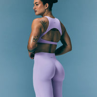 SoftMotion™ High Neck Sports Bra with Grey Logo | Lavender Purple