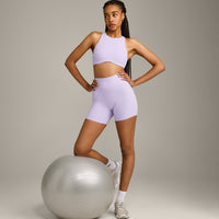 SoftMotion™ High Neck Sports Bra with Grey Logo | Lavender Purple
