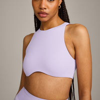 SoftMotion™ High Neck Sports Bra with Grey Logo | Lavender Purple
