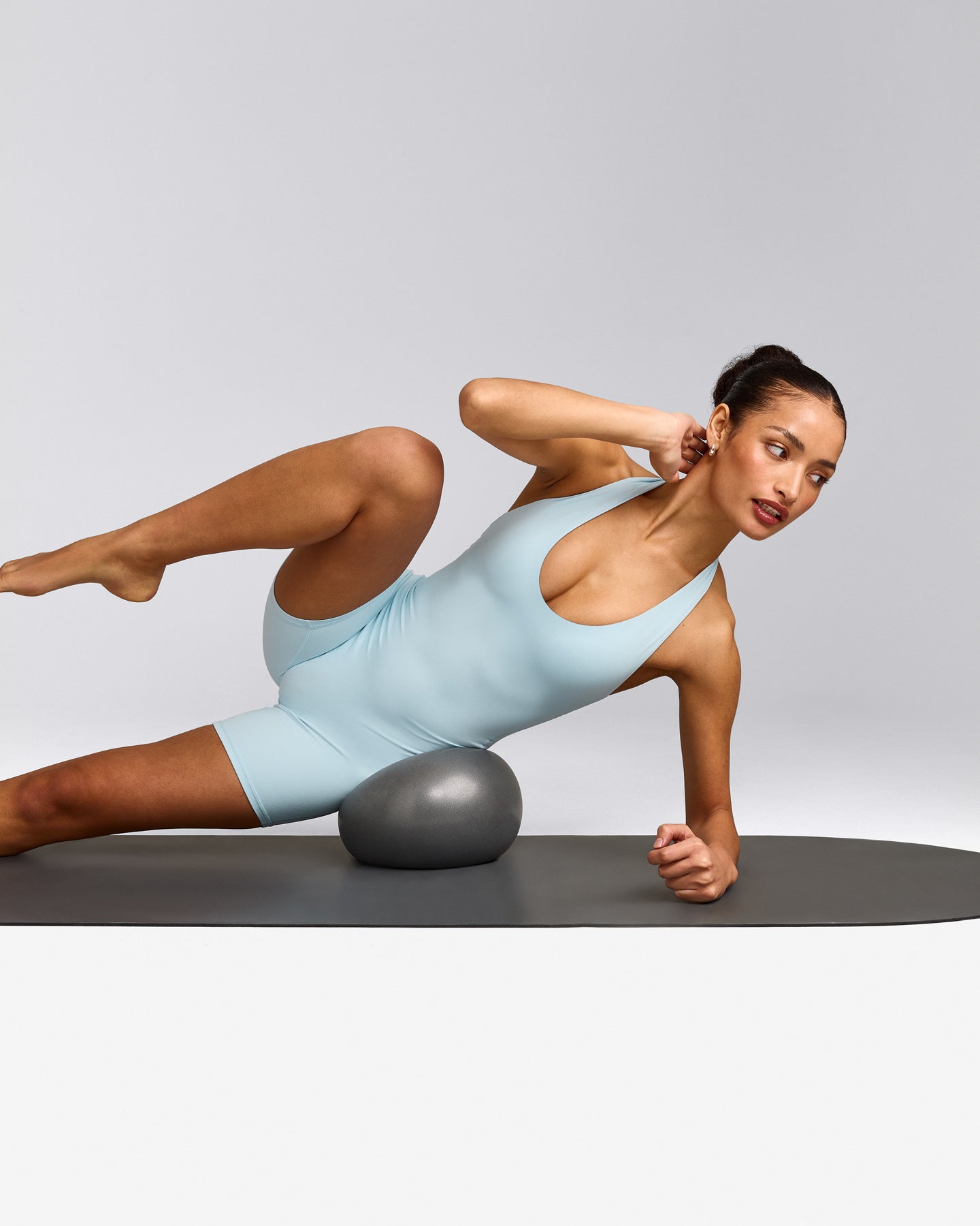 SoftMotion™ Halter Neck All In One Short with Grey Logo | Cloud Blue