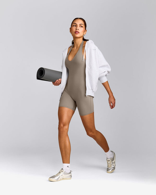 SoftMotion™ Halter Neck All In One Short with Grey Logo | Minky