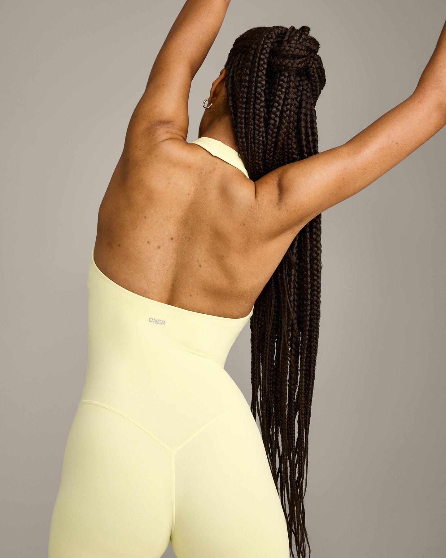 SoftMotion™ Halter Neck All In One Short with Grey Logo | Pastel Yellow