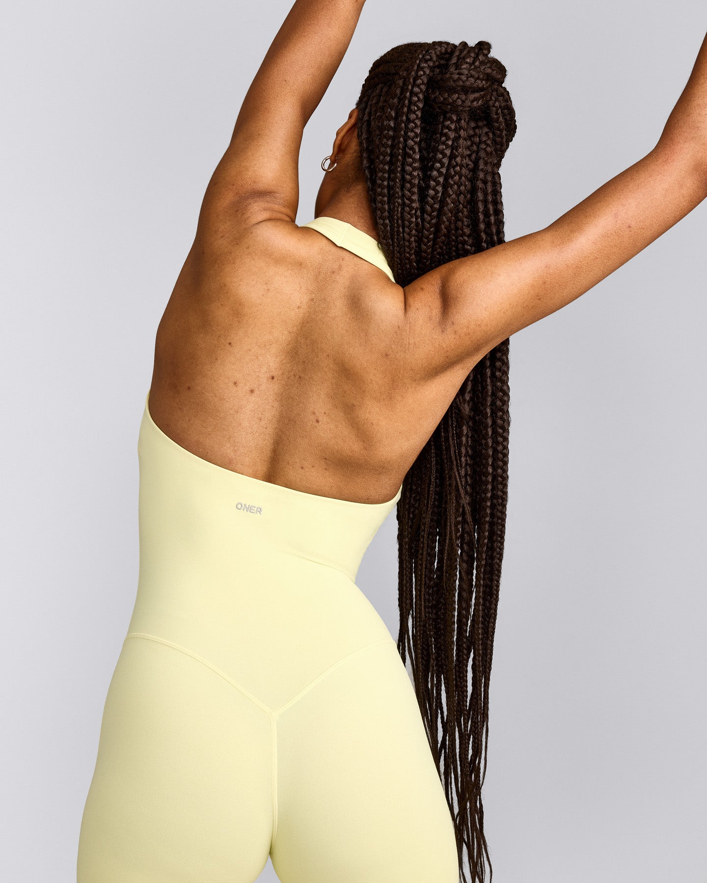 SoftMotion™ Halter Neck All In One Short with Grey Logo | Pastel Yellow