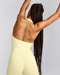 SoftMotion™ Halter Neck All In One Short with Grey Logo | Pastel Yellow
