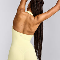 SoftMotion™ Halter Neck All In One Short with Grey Logo | Pastel Yellow
