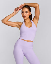 SoftMotion™ Halter Neck Mid Vest with Built in Bra Shelf with Grey Logo | Lavender Purple
