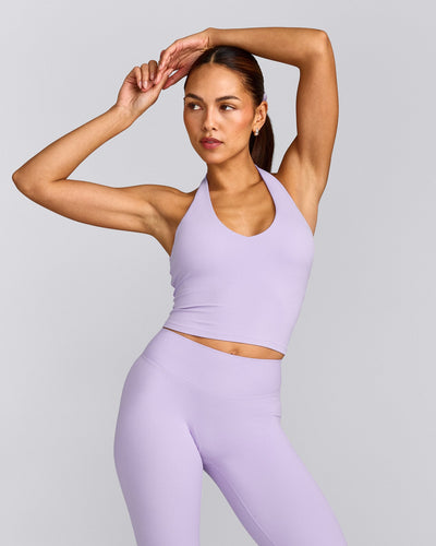 SoftMotion™ Halter Neck Mid Vest with Built in Bra Shelf with Grey Logo | Lavender Purple