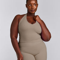 SoftMotion™ Halter Neck Mid Vest with Built in Bra Shelf with Grey Logo | Minky