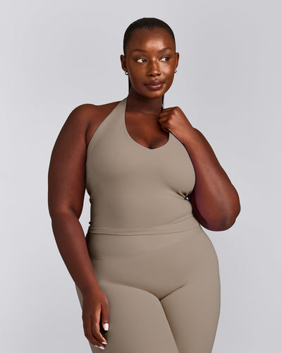 SoftMotion™ Halter Neck Mid Vest with Built in Bra Shelf with Grey Logo | Minky