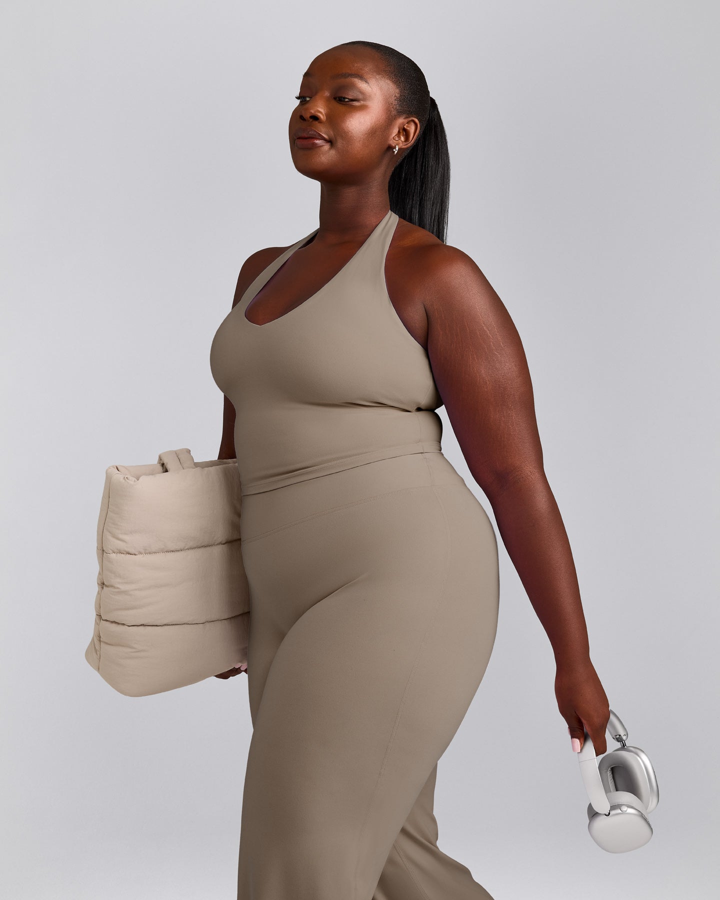 SoftMotion™ Halter Neck Mid Vest with Built in Bra Shelf with Grey Logo | Minky