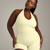SoftMotion™ Halter Neck Vest with Built in Bra Shelf with Grey Logo | Pastel Yellow
