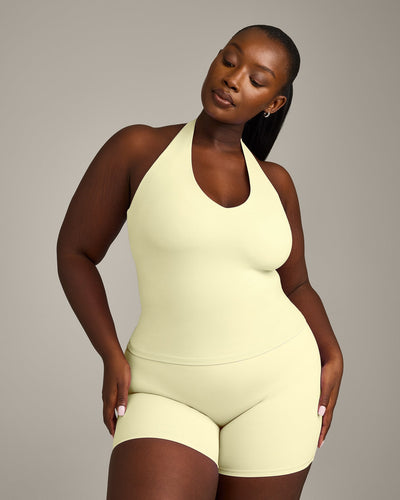 SoftMotion™ Halter Neck Vest with Built in Bra Shelf with Grey Logo | Pastel Yellow