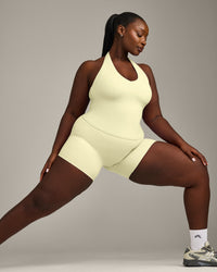 SoftMotion™ Halter Neck Vest with Built in Bra Shelf with Grey Logo | Pastel Yellow