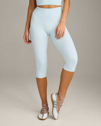 SoftMotion™ High Waisted Capri Leggings with Grey Logo | Cloud Blue
