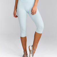 SoftMotion™ High Waisted Capri Leggings with Grey Logo | Cloud Blue