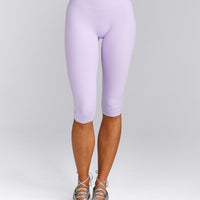 SoftMotion™ High Waisted Capri Leggings with Grey Logo | Lavender Purple