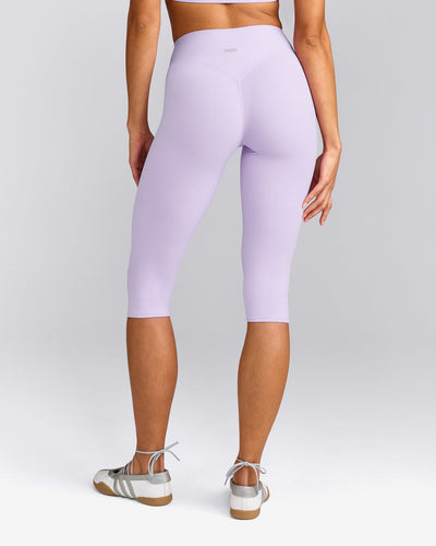 SoftMotion™ High Waisted Capri Leggings with Grey Logo | Lavender Purple