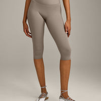 SoftMotion™ High Waisted Capri Leggings with Grey Logo | Minky