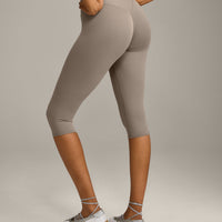 SoftMotion™ High Waisted Capri Leggings with Grey Logo | Minky