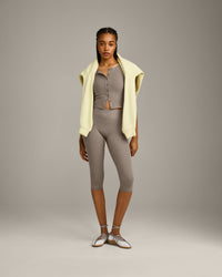 SoftMotion™ High Waisted Capri Leggings with Grey Logo | Minky