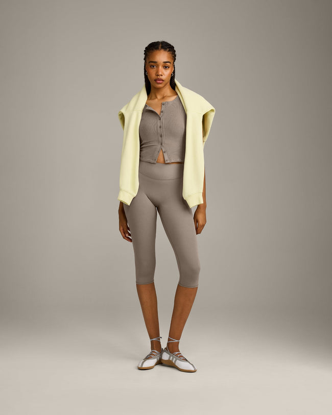 SoftMotion™ High Waisted Capri Leggings with Grey Logo | Minky