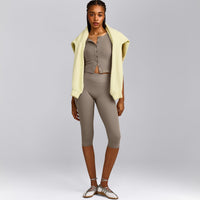 SoftMotion™ High Waisted Capri Leggings with Gray Logo | Minky
