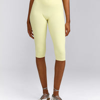 SoftMotion™ High Waisted Capri Leggings with Gray Logo | Pastel Yellow