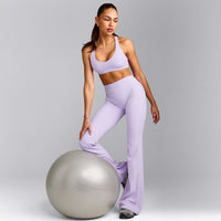 SoftMotion™ Flared Pants with Gray Logo | Lavender Purple