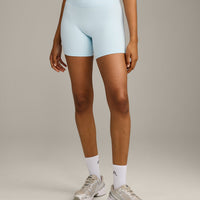 SoftMotion™ High Waisted Shorts 6" with Grey Logo | Cloud Blue