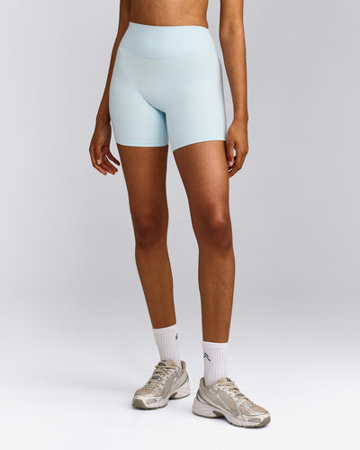 SoftMotion™ High Waisted Shorts 6" with Grey Logo | Cloud Blue