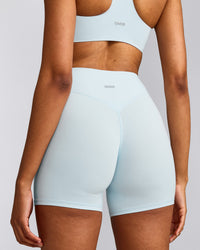 SoftMotion™ High Waisted Shorts 6" with Grey Logo | Cloud Blue