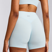 SoftMotion™ High Waisted Shorts 6" with Grey Logo | Cloud Blue