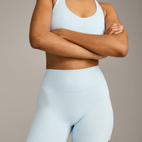 SoftMotion™ High Waisted Shorts 6" with Grey Logo | Cloud Blue
