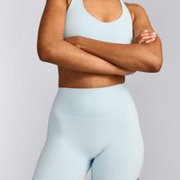 SoftMotion™ High Waisted Shorts 6" with Grey Logo | Cloud Blue