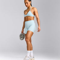 EnhanceLift™ Seamless Shorts with Gray Logo | Cloud Blue