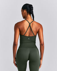 EnhanceLift™ Seamless Strappy Racer Tank Top with Built in Bra New Branding | Dark Khaki