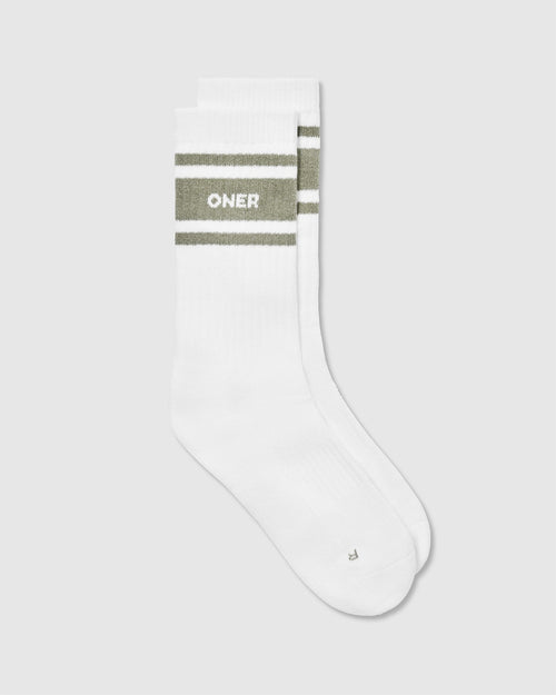 Oner Modal Varsity Long Crew Socks 1 Pack | White/Sage