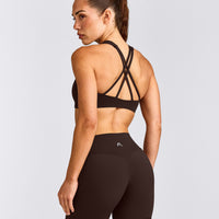 EasyLift™ High Neck Sports Bra with Gray Logo | 70% Cocoa