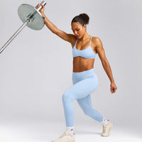 EnhanceLift™ Seamless Leggings with Gray Logo | Powdered Blue