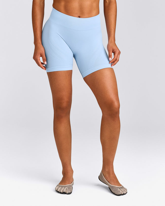 EnhanceLift™ Seamless Shorts with Gray Logo | Powdered Blue