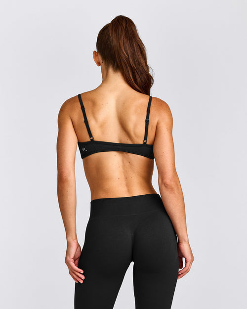 EnhanceLift™ Seamless Minimal Bralette with Gray Logo | Black
