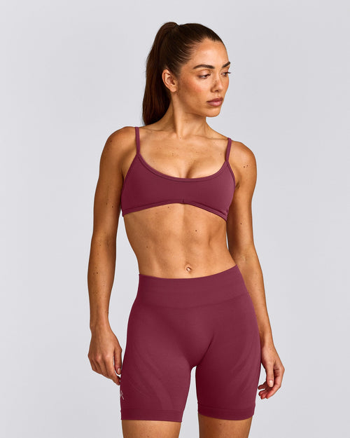 EnhanceLift™ Seamless Minimal Bralette with Gray Logo | Burnt Maroon Red