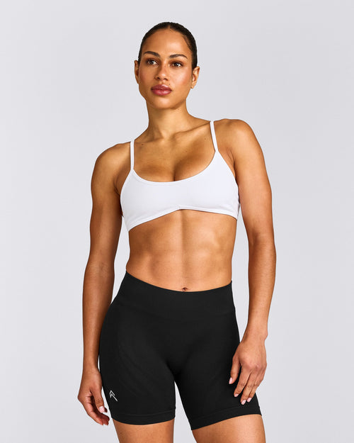 EnhanceLift™ Seamless Minimal Bralette with Gray Logo | White