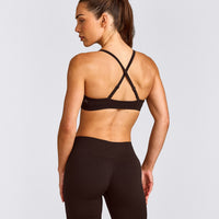 EnhanceLift™ Seamless Strappy Sports Bra with Gray Logo | 70% Cocoa